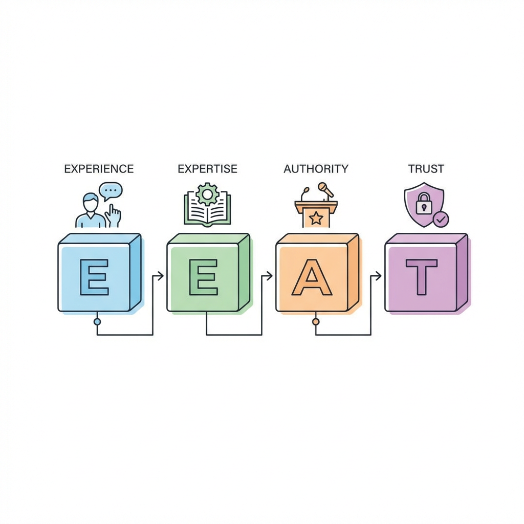 Introdução ao conceito de E-E-A-T logo após explicar o que a sigla significa e que qualquer pessoa pode construir esses sinais.