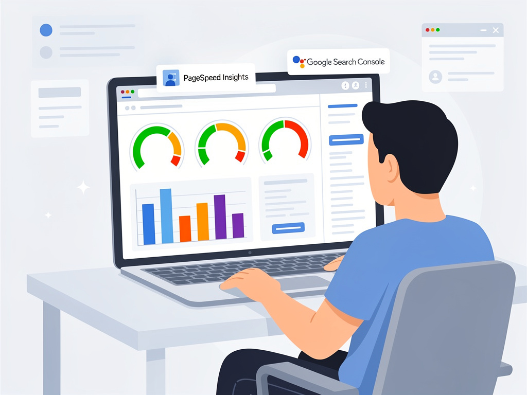 Seção sobre como verificar a pontuação de Core Web Vitals usando PageSpeed Insights e Google Search Console
