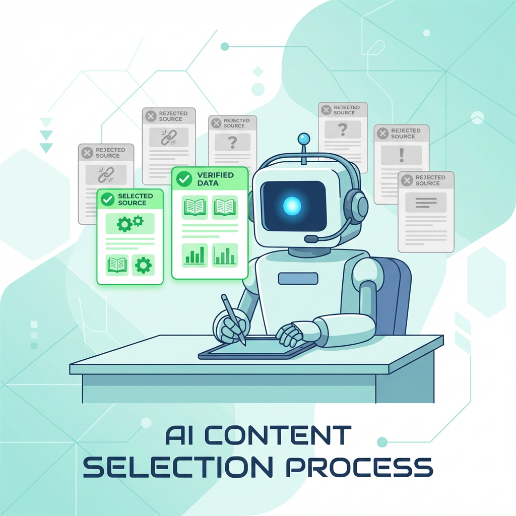Explicação sobre como a IA seleciona conteúdos para compor respostas geradas, impacto no tráfego orgânico
